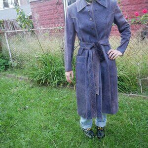 Vintage Blue Leather Trench Coat/Jacket